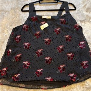 NWT LOFT Black and Red Floral Tank Top